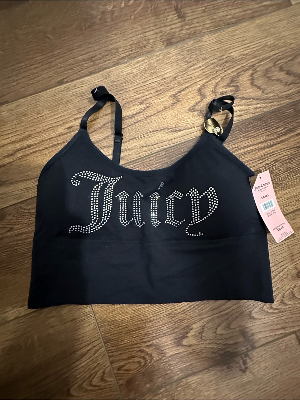 Juicy Couture Black Rhinestone 'Juicy' Logo Crop Cami
